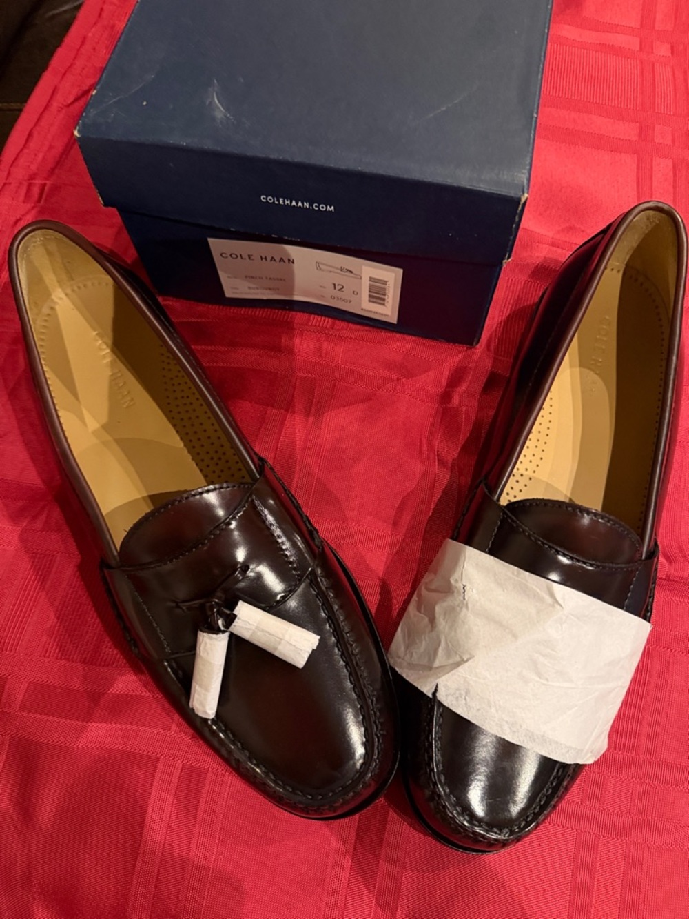 Cole Haan Men’s Burgundy Leather Pinch Tassel Slip-On Loafers